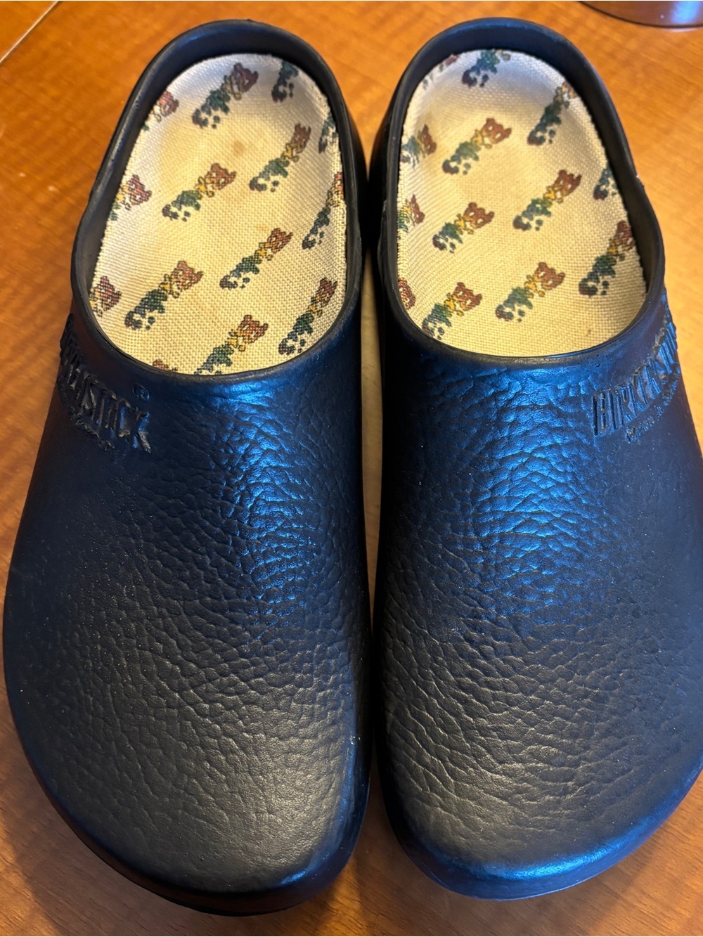 Birkenstock Black Slip-On Clog with Patterned Insole
